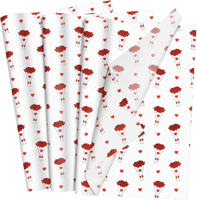 Ethanberg 60 Sheets Gift Wrapping Tissue Paper Bulk, Red Rose Bouquet Tissue Paper for Gift Bags, Decorative Art Papers for DIY Crafts Wedding Birthday Baby Showers Holiday Party Decor, 20x14 Inches - Image 1